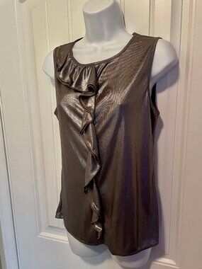Ann Taylor Sz M Womens Dressy Ruffle top / Bronze Shiny / Sleeveless